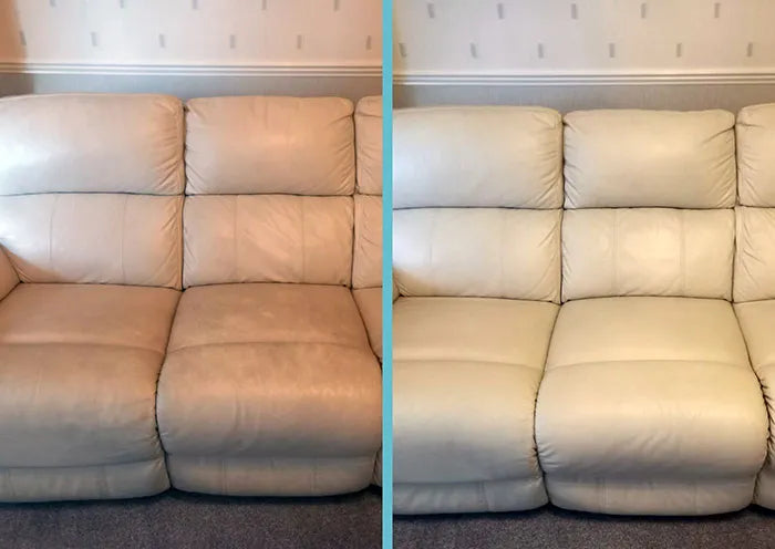Cremekleurige leren zetel na reiniging en lederverzorging